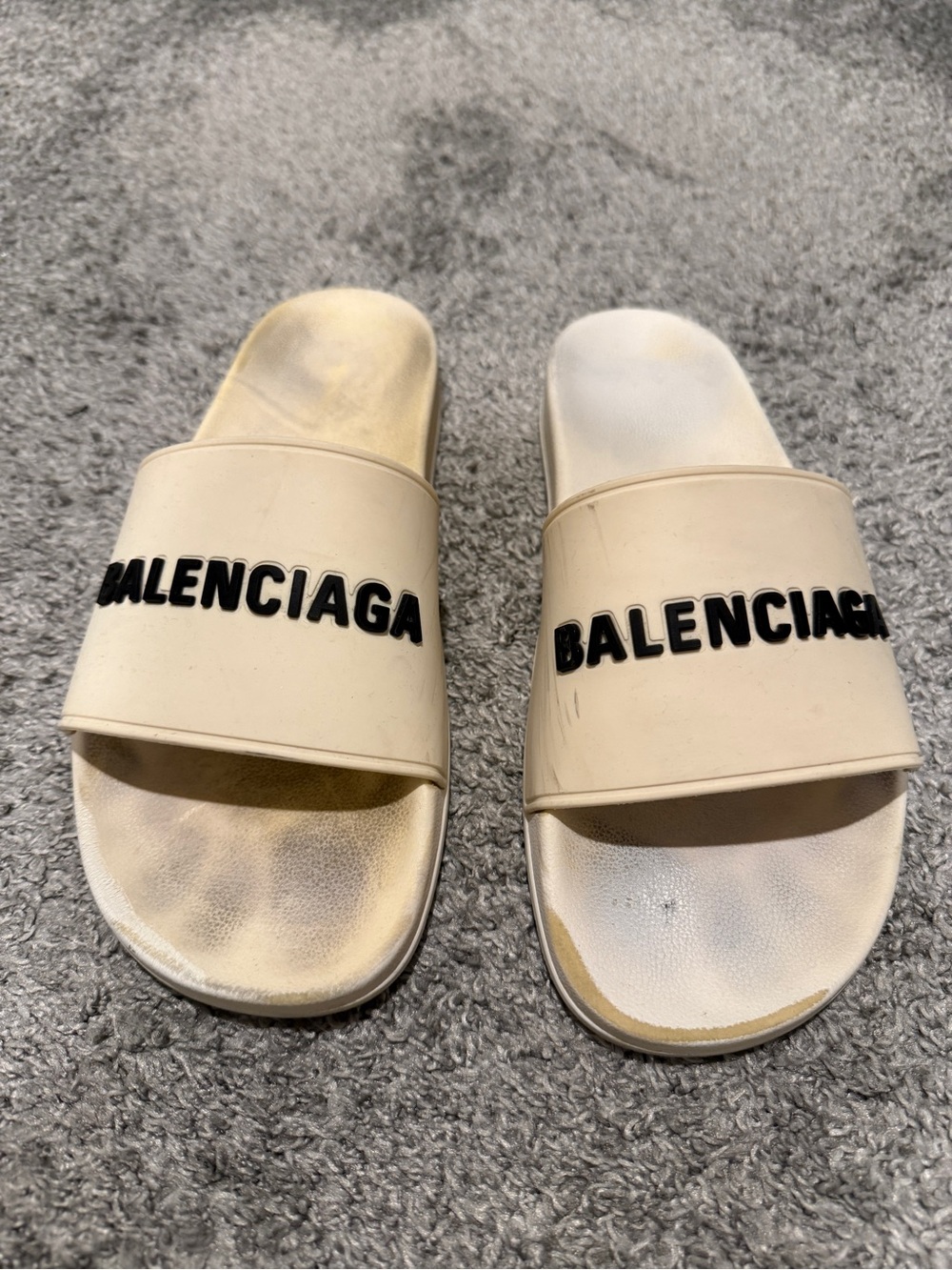 Balenciaga Cream Slide Sandals with Logo Size 11